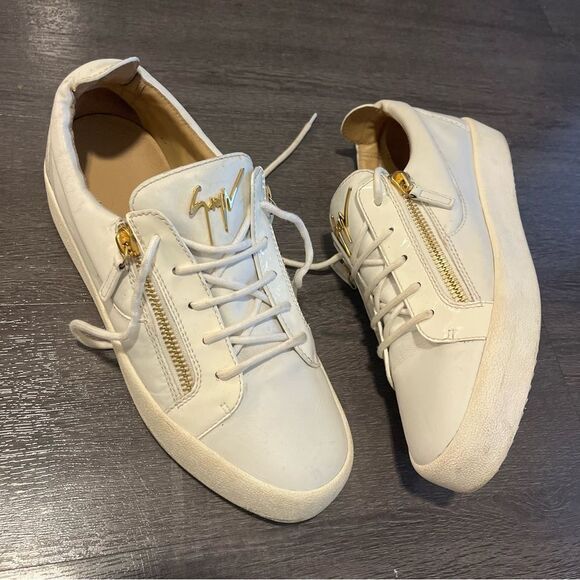 GIUSEPPE ZANOTTI White Gold Zipper Leather Lace Up Sneakers Mens sz. 43 - Picture 10 of 12